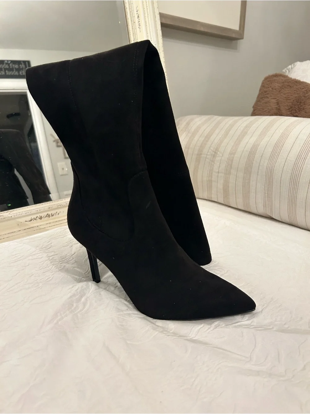 Black Suede Over-the-Knee Pointed-Toe Stiletto Boots